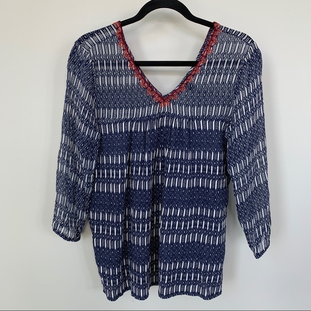 Lucky Brand Blue V-Neck‎ Top Size M